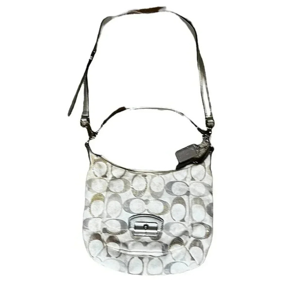 Coach Kristin Sequin Embellished Canvas Hobo Shoulder Bag 19340 Beige Signature - Picture 1 of 9